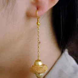 BeAbhika Gold-Plated Pearls Contemporary Dangling UFO Drop Earrings-45