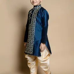 NFC CREATION Boys Ethnic Motifs Embroidered Regular Thread Work Dupion Silk Kurta with Patiala image 5