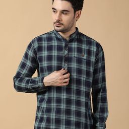 Kuons Avenue Checked Mandarin Collar Cotton Straight Kurta-image-94