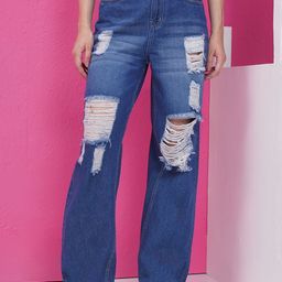 PUELLA Women Flared High-Rise Highly Distressed Light Fade Jeans-image-63