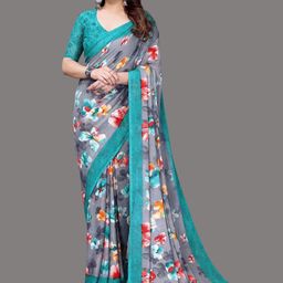 HERE&NOW Floral Poly Georgette Saree-image-76