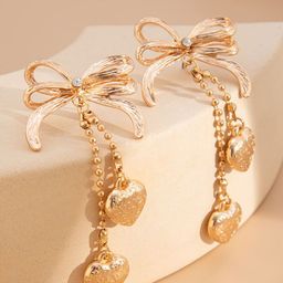 StyleCast x Revolte Gold-Plated Artificial Stones Studded & Beaded Heart Drop Earrings-image-42