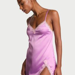 Victoria's Secret Women Shoulder Straps Lace-Trim Mini Satin Nightdress-image-47
