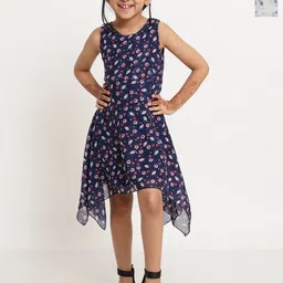 Creative Kids Floral Print Georgette Fit & Flare Dress-image-89