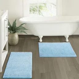 OBSESSIONS 2- Pcs Blue 2400 GSM Textured Anti- Skid Bath Rugs-6
