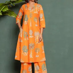 AUTUMN LANE Women Ethnic Motifs Printed Cotton Kurta with Palazzos-picture-37
