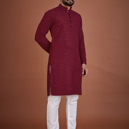 CHARLOTTE GRACIOUS Floral Embroidered Mandarin Collar Straight Kurta-picture-5