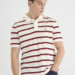 GANT Men White Polo Collar Short Sleeve Horizontal Stripes T-Shirt-image-48