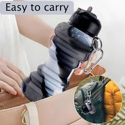 Kuber Industries Black & Grey Printed Collapsible Water Bottle With Flip Cap-600 ml Each image 5