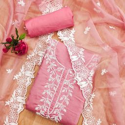 rangtulika ethnics Rangtulika Floral Embroidered Thread Work Modal Chanderi Unstitched Dress Material-picture-48