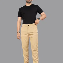 ISUEL FAB Men Gold Lycra Mid-Rise Original Formal Trousers-picture-4