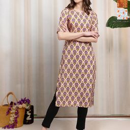 HERE&NOW Selection Of 3 Ethnic Motifs Printed Round Neck Straight Kurta-image-18