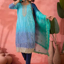 SHADOW & SAINING Women Bandhani Embroidered Regular Beads and Stones Kurti with Pyjamas & With Dupatta-picture-13