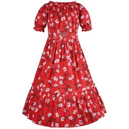 Wish Karo Girls Floral Printed Puff Sleeve Fit & Flare Maxi Dress-picture-39