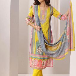 TWINS LADY Ethnic Motifs Printed Round Neck Straight Kurta With Trousers & Dupatta-image-29