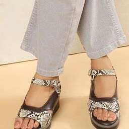 Carlton London Printed Wedge Heel Sandals with Buckles-picture-37