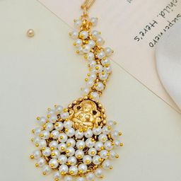 ABDESIGNS Gold-Plated Artificial Stones and Beads Studded Maang Tikka Head Jewellery-image-16