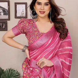 Shriyangan Leheriya Print Zari Pure Linen Block Print Saree image 2