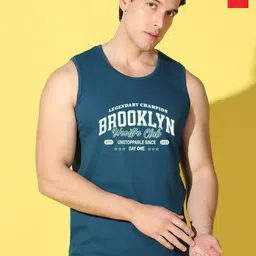 WOOSTRO Pack Of 2 Printed Super Combed Cotton Gym Vests VWS26(BKLN PEACOCK)(PLAIN RED)-image-48