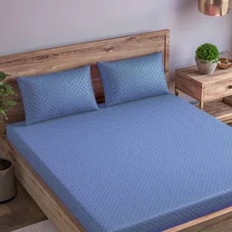 Trance Home Linen Blue Printed Cotton 300 TC Fitted Queen Bedsheet Set- 1.90 m x 1.82 m-image-93