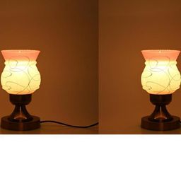 SOMIL Pack of 2 White Printed Glass Cylindrical Shaped Table Lamp-picture-41