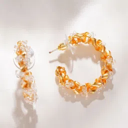 JAYPORE Gold-Plated Cubic Zirconia Studded Contemporary Hoop Earrings-image-5