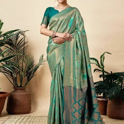 KALINI Ethnic Motifs Woven Design Zari Saree With Unstitched Blouse Piece-32