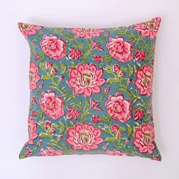 Block N Style BRANWEN Green & Pink Floral Printed Square Cotton Cushion Covers-image-77