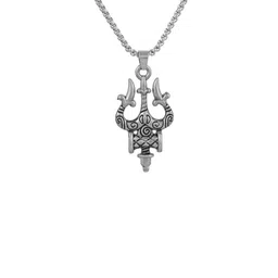 Ringzinnie Unisex 925 Sterling Silver Lord Shiva Trishul Pendant With Chain image 2