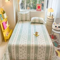 JC HOME Green & White Floral 220 TC Single Bedsheet with 1 Pillow Covers-image-35