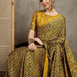 all about you Floral Printed Pure Crepe Block Print Saree-picture-1