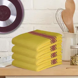 HOME COLORS.IN 4-Pcs Yellow & Brown Striped Pure Cotton Kitchen Towels image 3