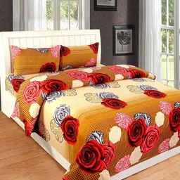 Aura Floral Printed 144 TC King Double Bedsheet with 2 Pillow Covers-image-91