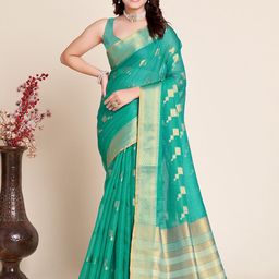 AMRUTKALA SAREES Geometric Woven Design Zari Saree-image-6