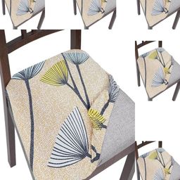 HOUSE OF QUIRK 6 Piece Beige & Grey Elastic Printed Chair Seat Cover-image-58