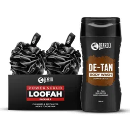 BEARDO Set of De-Tan Coffee Detox Body Wash - 200ml & 2 Power Scrub Loofah - Black-16