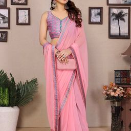 VISHNU CREATIONS Solid Poly Georgette Saree-picture-18