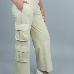 Mlada Women Original Flared Low-Rise Lint Free Pleated Cargos Trousers-image-43