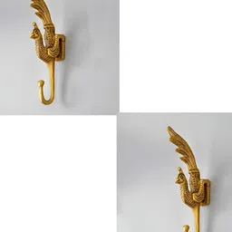 IndianShelf Gold Toned 2 Piece Brass Peacock Wall Mounted Hooks Door Hangers for Clothes-image-33