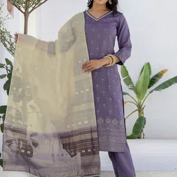 KALINI Ethnic Motifs Printed Straight Kurta With Trouser And Dupatta-9