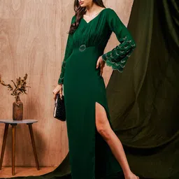 MISH X Solid Flared Sleeves Maxi Dress-picture-30