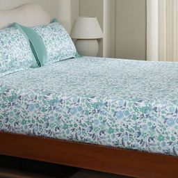 MASPAR Blue Floral Printed Pure Cotton 200 TC Fitted Queen Bedsheet Set 1.83 x 1.98 m-image-89
