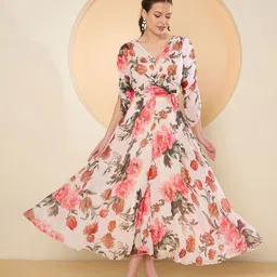 Antheaa Floral Print Chiffon Fit & Flare Midi Dress-18