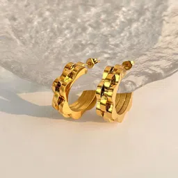 DIVASTRI Stainless Steel Gold-Plated Contemporary Shaped Anti Tarnish Half Hoop Earrings-image-60