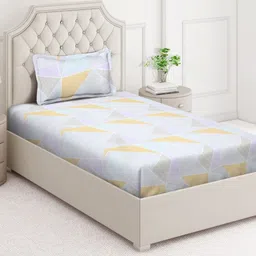 Arrabi Blue & Orange Geometric 350 TC Single Bedsheet with 1 Pillow Covers-16