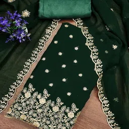 Peachmode Floral Embroidered Sequinned Silk Georgette Unstitched Dress Material-image-22
