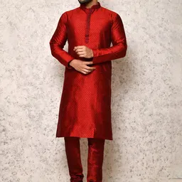 RANAK Geometric Woven Design Mandarin Collar Straight Kurta With Churidar-picture-58