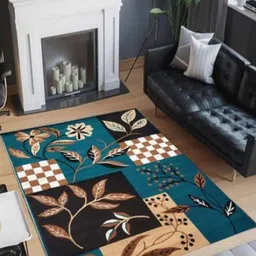 Samjeeda Handloom carpets Blue & Brown Floral Printed Anti-Skid Carpet-image-89