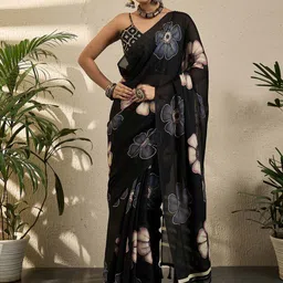 all about you Floral Poly Georgette Block Print Saree-image-78