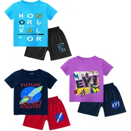 BAESD Boys Pack Of 3 Printed Round Neck Pure Cotton T-shirt With Shorts-picture-18